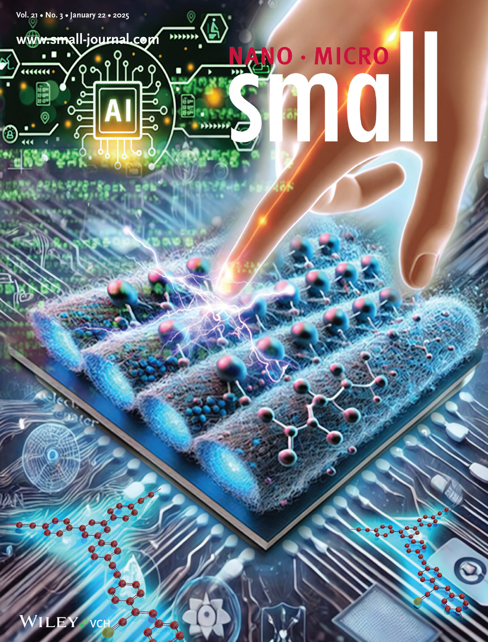 Enhanced Positive Charge Performance in Triboelectric Series: Molecular Engineering of Conjugated Mesoporous Fibers for Machine Learning-Based Wearable Sensors (Small 3/2025) Volume 21 Issue 3, 2025