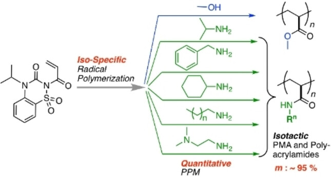 Stereospecific Radical Polymerization of a Side-Chain Transformable Bulky Acrylamide Monomer and Subsequent Post-Polymerization Modification for Syntheses of Isotactic Polyacrylate and Polyacrylamide