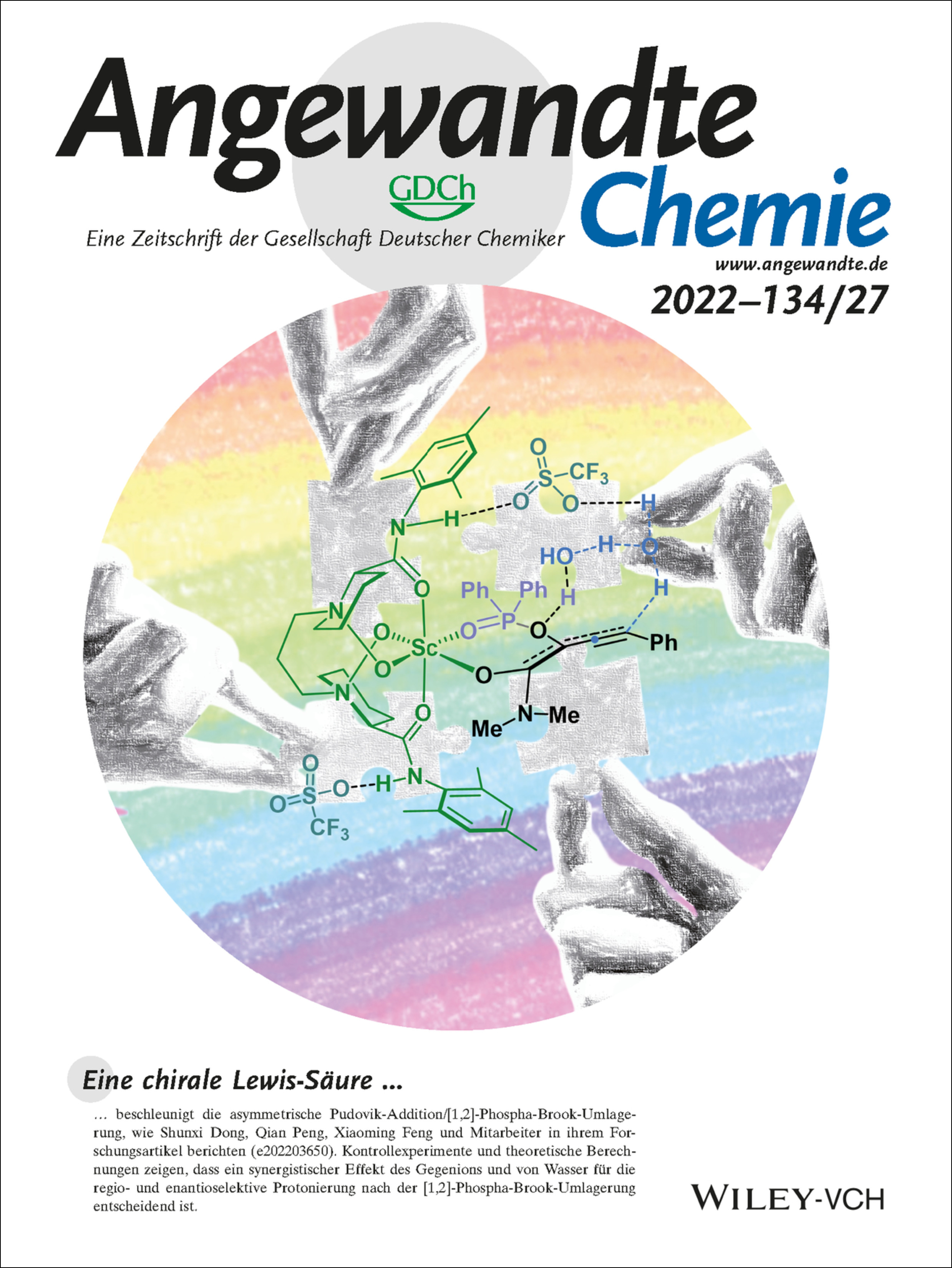 Rücktitelbild: Catalytic Regio- and Enantioselective Protonation for the Synthesis of Chiral Allenes: Synergistic Effect of the Counterion and Water (Angew. Chem. 27/2022) Volume 134 Issue 27, 2022