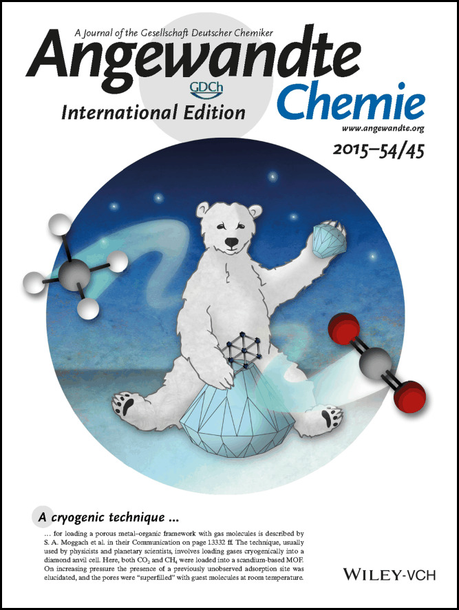 Back Cover: Locating Gases in Porous Materials: Cryogenic Loading of Fuel-Related Gases Into a Sc-based Metal–Organic Framework under Extreme Pressures (Angew. Chem. Int. Ed. 45/2015)