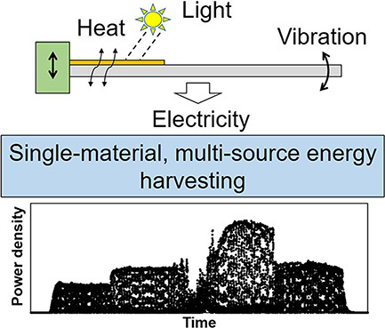 A Single-Material Multi-Source Energy Harvester, Multifunctional Sensor, and Integrated Harvester–Sensor System—Demonstration of Concept