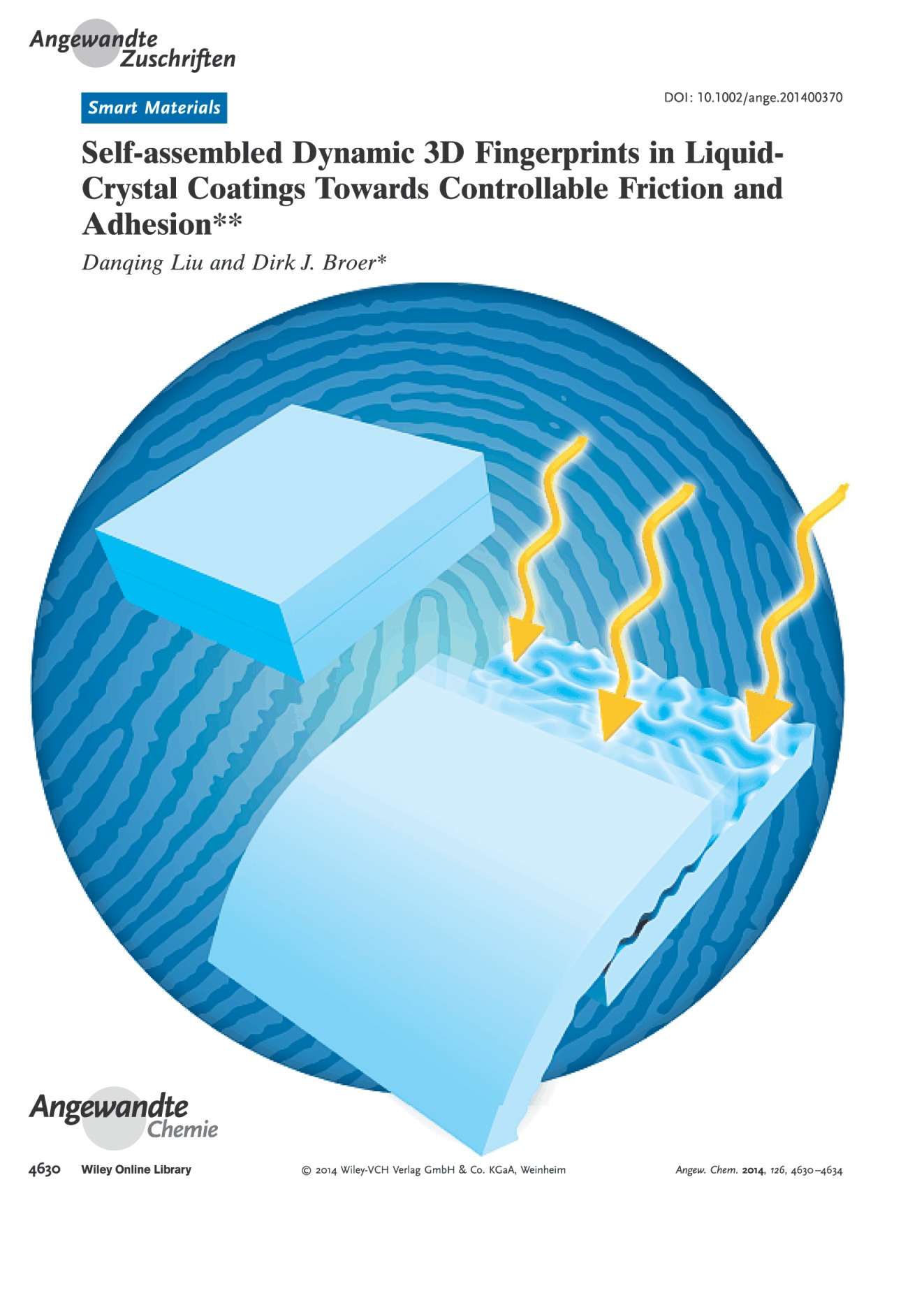 Frontispiz: Self-assembled Dynamic 3D Fingerprints in Liquid-Crystal Coatings Towards Controllable Friction and Adhesion