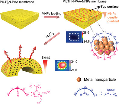 Porous Poly(ionic Liquid) Membrane with Metal Nanoparticle Gradient: A Smart Actuator for Visualizing Chemical Reactions