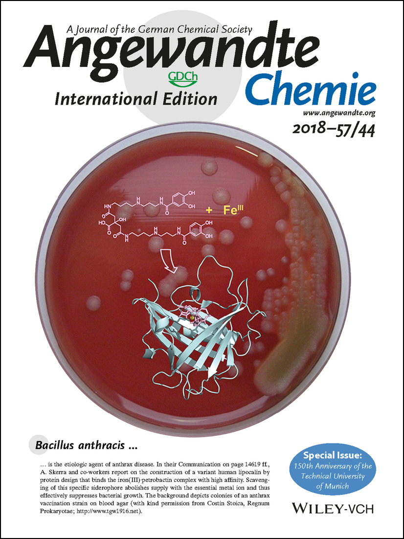 Inside Back Cover: Reprogramming Human Siderocalin To Neutralize Petrobactin, the Essential Iron Scavenger of Anthrax Bacillus (Angew. Chem. Int. Ed. 44/2018) Volume 57 Issue 44, 2018