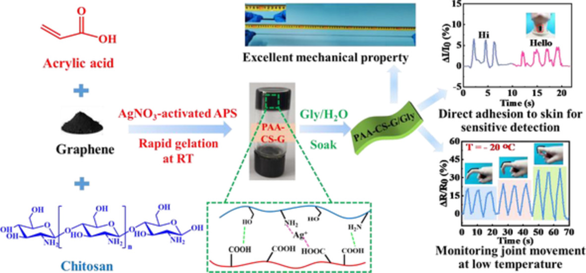 Rapid gelation of dual physical network hydrogel with ultra-stretchable, antifreezing, moisturing for stable and sensitive response