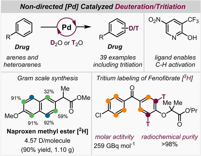 Deuteration and Tritiation of Pharmaceuticals by Non-Directed Palladium-Catalyzed C−H Activation in Heavy and Super-Heavy Water