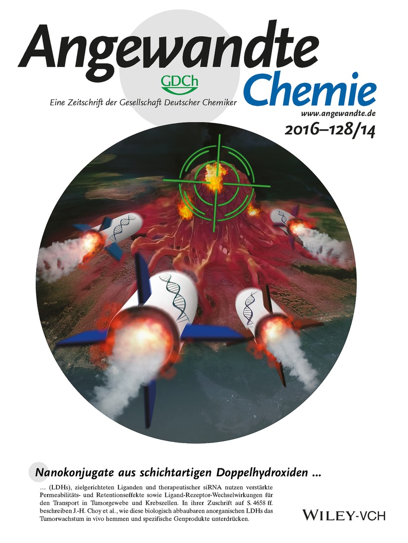Rücktitelbild: Biodegradable Inorganic Nanovector: Passive versus Active Tumor Targeting in siRNA Transportation (Angew. Chem. 14/2016) Volume 128 Issue 14, 2016