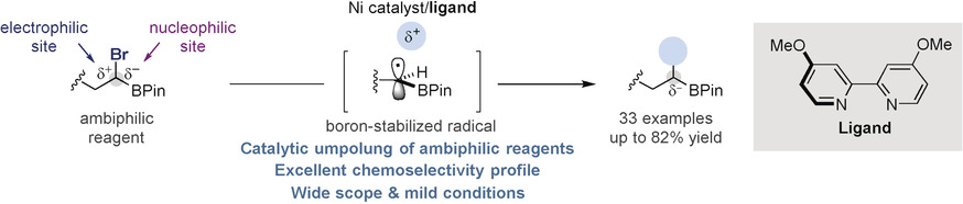 Nickel-Catalyzed Umpolung Arylation of Ambiphilic α-Bromoalkyl Boronic Esters
