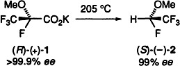 Carbon<span class='icomoon'></span>Carbon Bond Cleavage with Inversion of Configuration: Conversion of (R)-(+)-1-Methoxytetrafluoropropionic Acid to (S)-(−)-1,2,2,2-Tetrafluoroethyl Methyl Ether