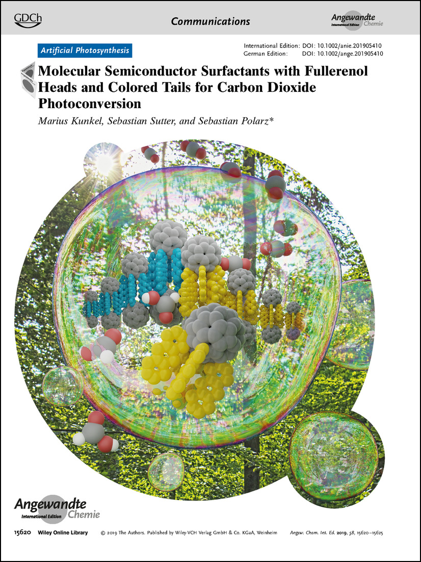 Frontispiece: Molecular Semiconductor Surfactants with Fullerenol Heads and Colored Tails for Carbon Dioxide Photoconversion Volume 58 Issue 44, 2019