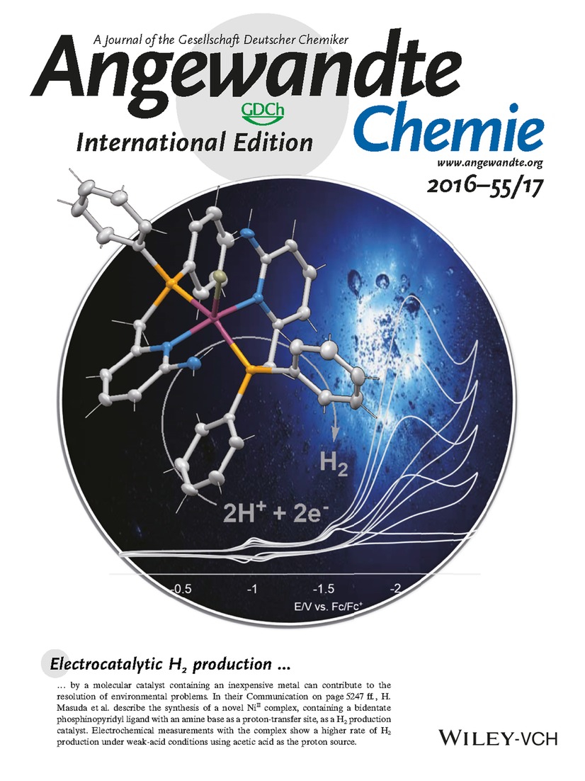 Inside Cover: Electrocatalytic Hydrogen Production by a Nickel(II) Complex with a Phosphinopyridyl Ligand (Angew. Chem. Int. Ed. 17/2016) Volume 55 Issue 17, 2016