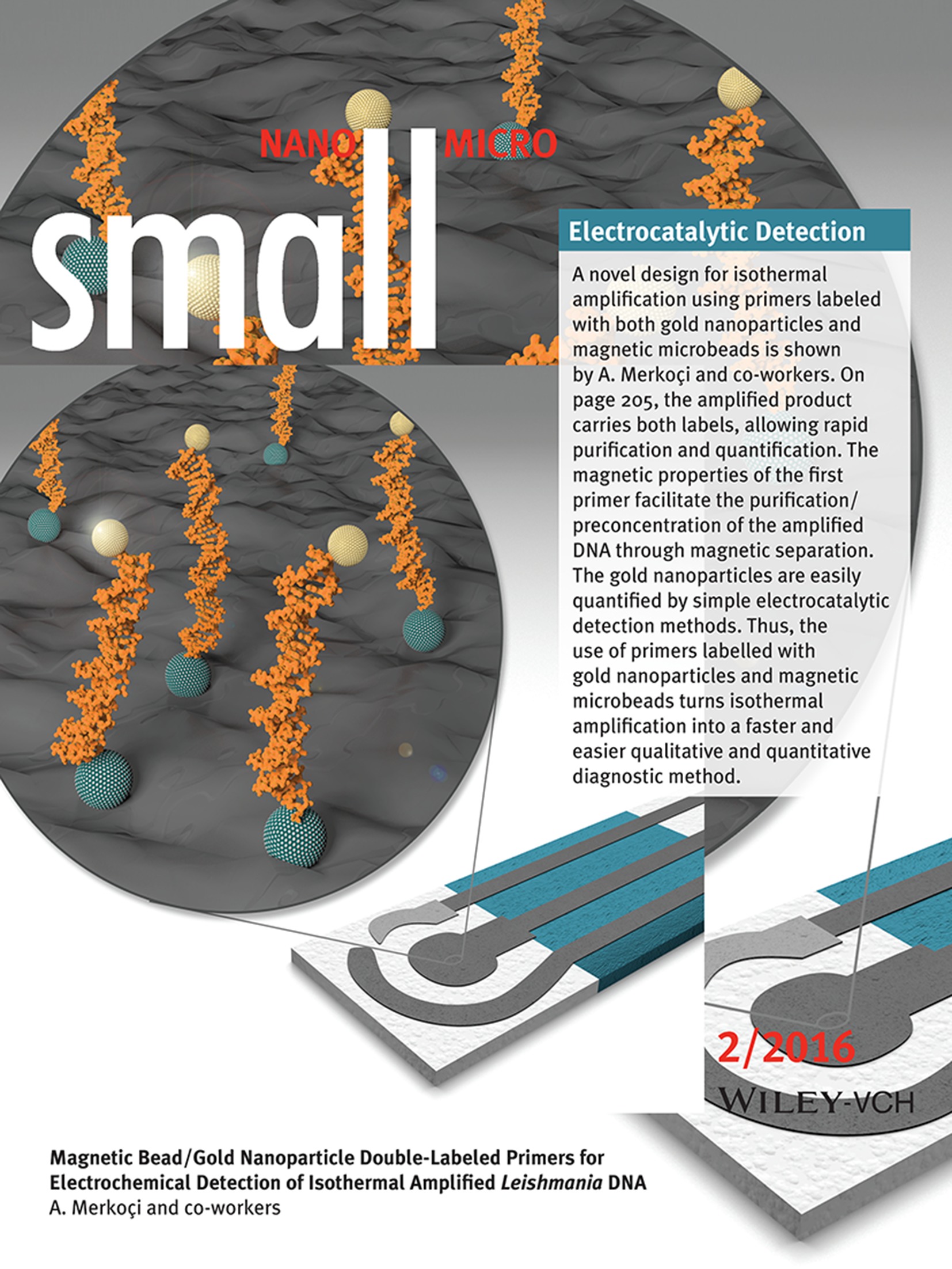 Electrocatalytic Detection: Magnetic Bead/Gold Nanoparticle Double-Labeled Primers for Electrochemical Detection of Isothermal Amplified Leishmania DNA (Small 2/2016)