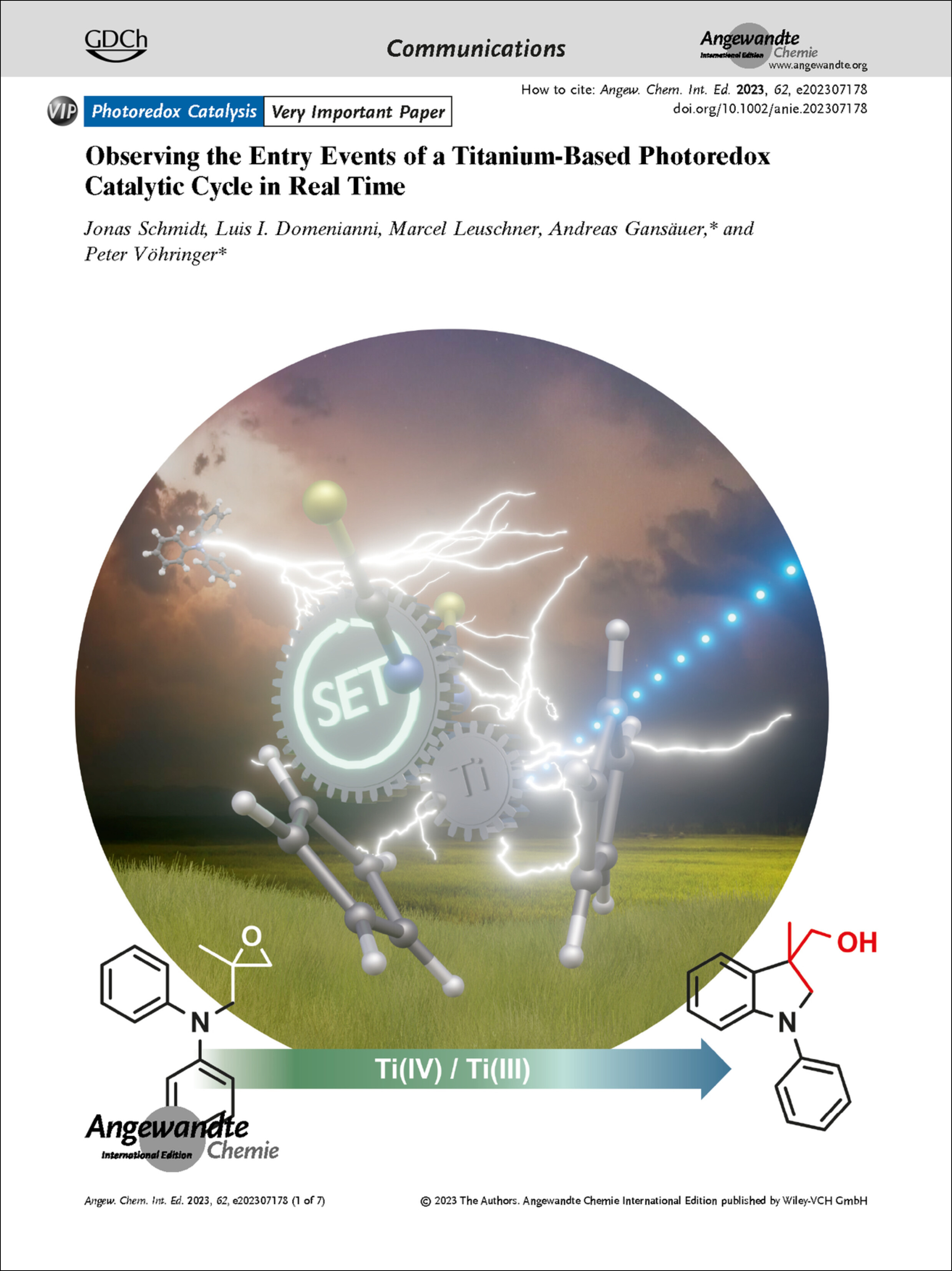 Frontispiece: Observing the Entry Events of a Titanium-Based Photoredox Catalytic Cycle in Real Time Volume 62 Issue 35, 2023