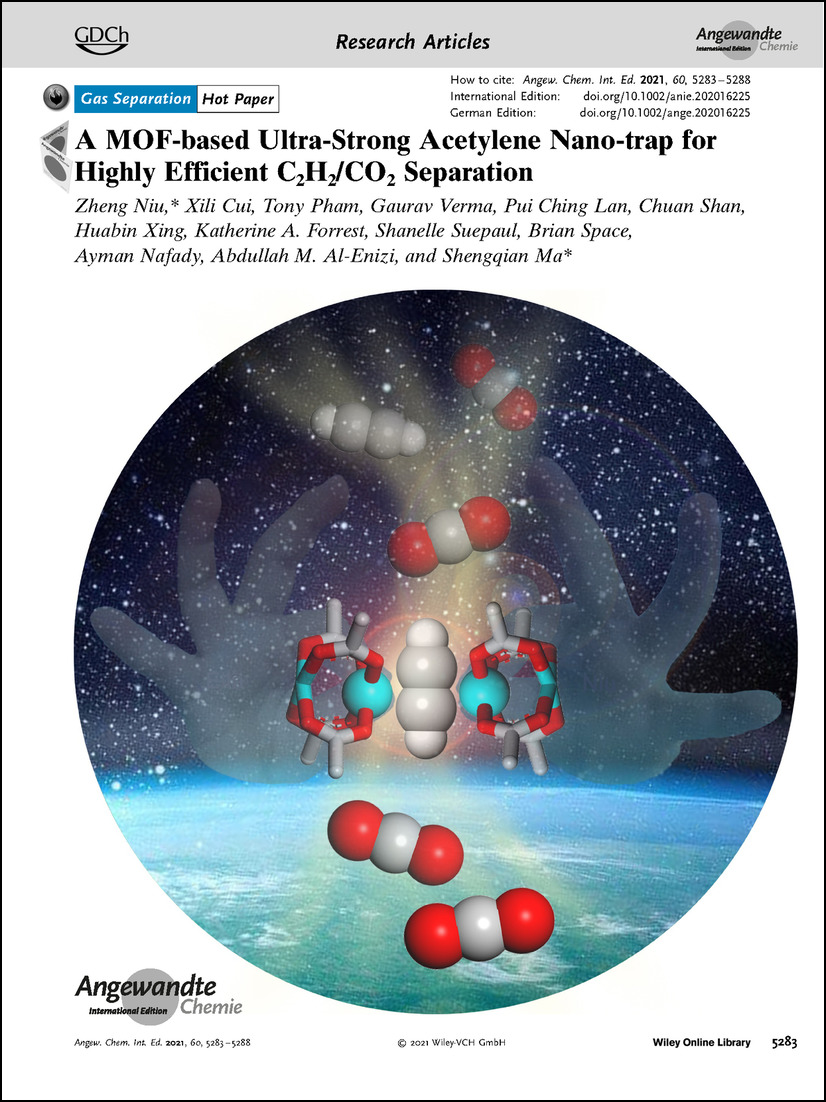 Frontispiece: A MOF-based Ultra-Strong Acetylene Nano-trap for Highly Efficient C2H2/CO2 Separation Volume 60 Issue 10, 2021