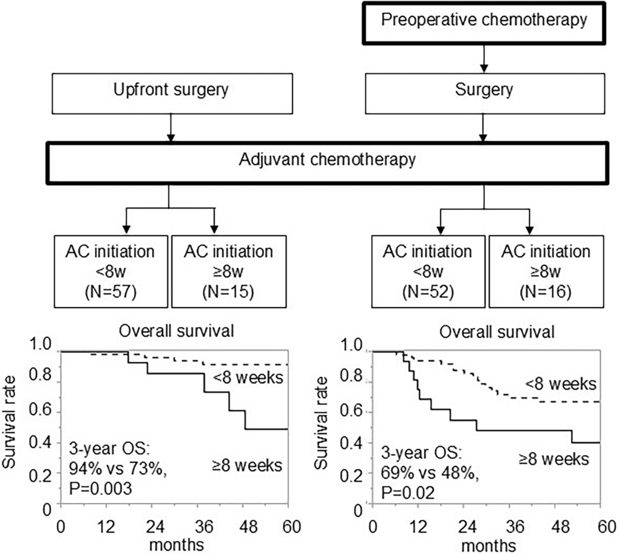 The impact of delayed adjuvant chemotherapy on survival in gastric cancer patients with and without preoperative chemotherapy