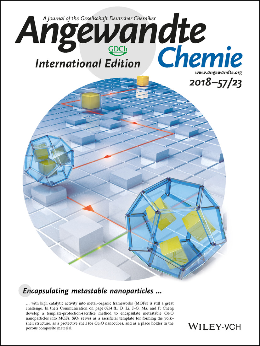 Inside Back Cover: Silica-Protection-Assisted Encapsulation of Cu2O Nanocubes into a Metal–Organic Framework (ZIF-8) To Provide a Composite Catalyst (Angew. Chem. Int. Ed. 23/2018) Volume 57 Issue 23, 2018