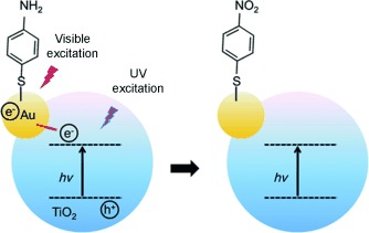 Controlling the Selectivity of the Surface Plasmon Resonance Mediated Oxidation of p-Aminothiophenol on Au Nanoparticles by Charge Transfer from UV-excited TiO2
