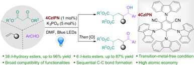 Synergistic Brønsted Base/Photoredox-Catalyzed Three-Component Coupling with Malonates to Synthesize δ-Hydroxy Esters and δ-Keto Esters