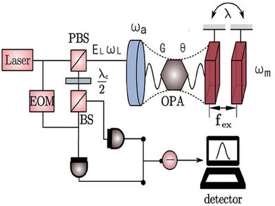 Weak Force Sensing Based on Optical Parametric Amplification in a Cavity Optomechanical System Coupled in Series with Two Oscillators