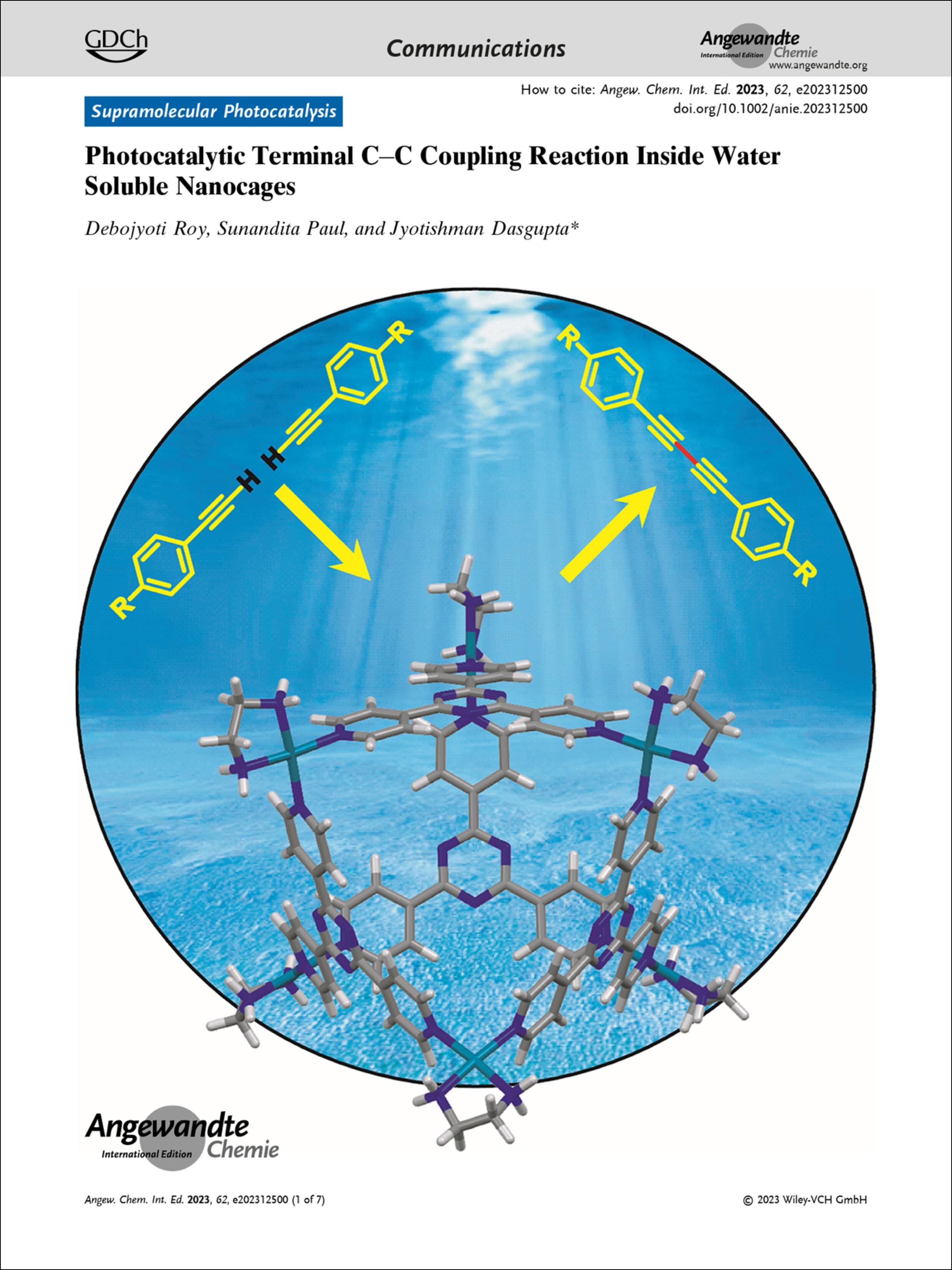 Frontispiece: Photocatalytic Terminal C−C Coupling Reaction Inside Water Soluble Nanocages Volume 62 Issue 45, 2023