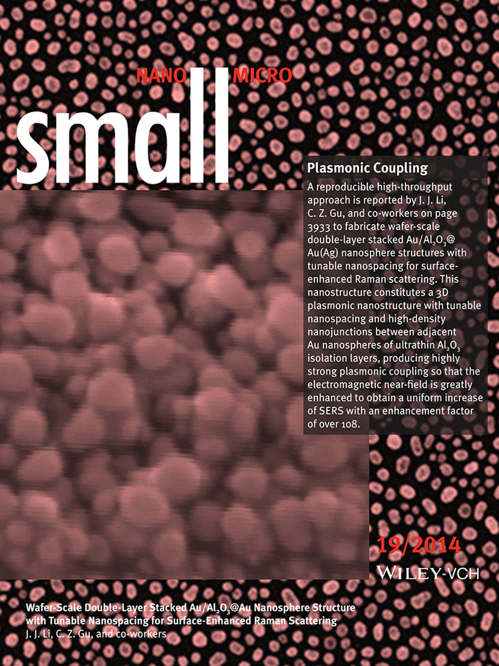 Plasmonic Coupling: Wafer-Scale Double-Layer Stacked Au/Al2O3@Au Nanosphere Structure with Tunable Nanospacing for Surface-Enhanced Raman Scattering (Small 19/2014)