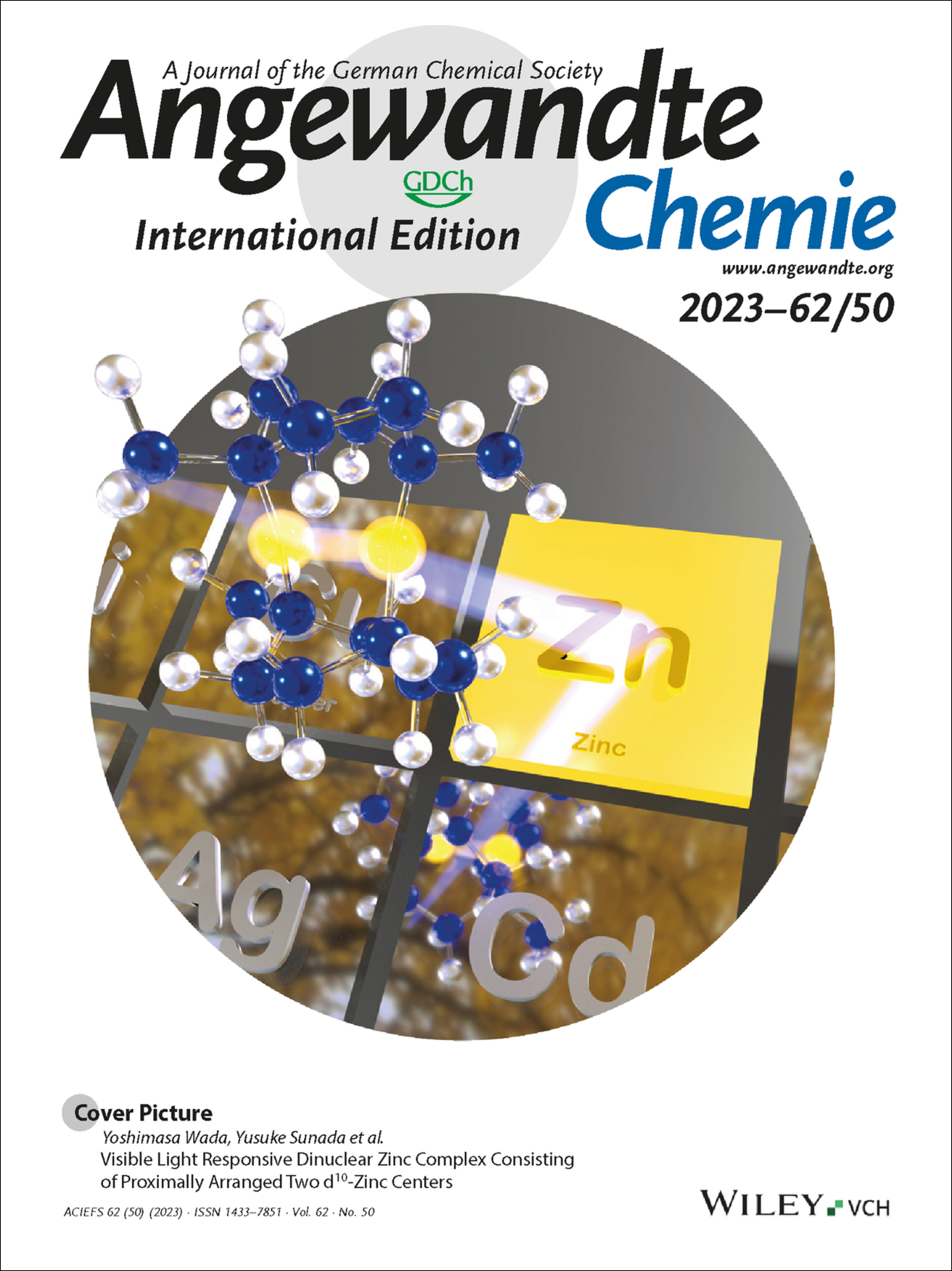 Cover Picture: Visible Light Responsive Dinuclear Zinc Complex Consisting of Proximally Arranged Two d10-Zinc Centers (Angew. Chem. Int. Ed. 50/2023) Volume 62 Issue 50, 2023