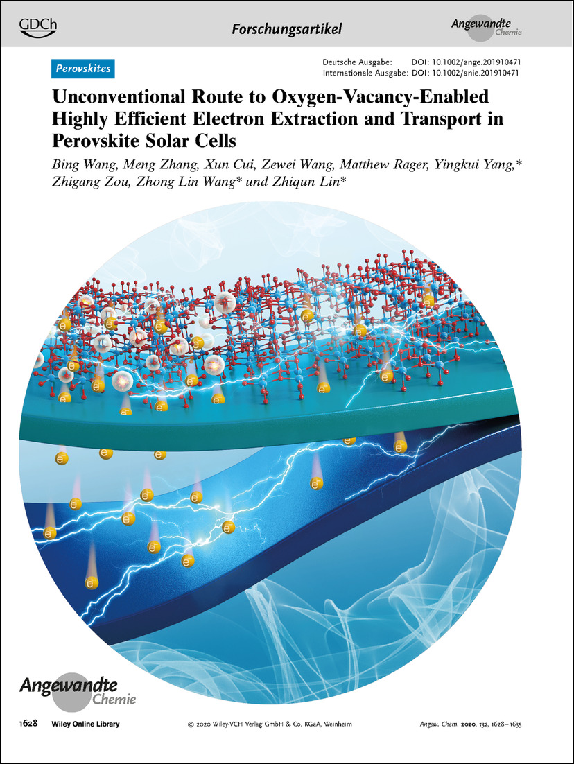 Frontispiz: Unconventional Route to Oxygen-Vacancy-Enabled Highly Efficient Electron Extraction and Transport in Perovskite Solar Cells Volume 132 Issue 4, 2020