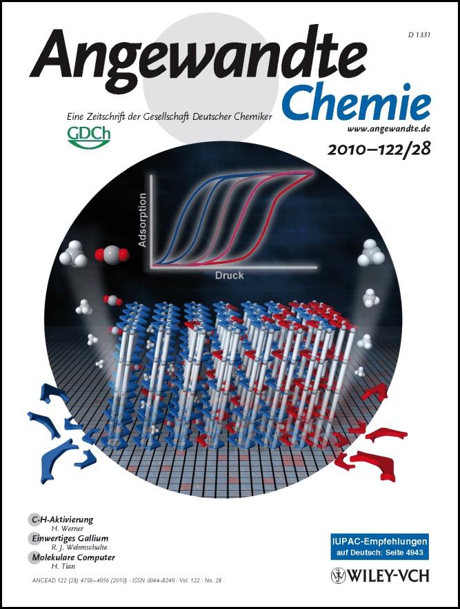 Titelbild: Solid Solutions of Soft Porous Coordination Polymers: Fine-Tuning of Gas Adsorption Properties (Angew. Chem. 28/2010)