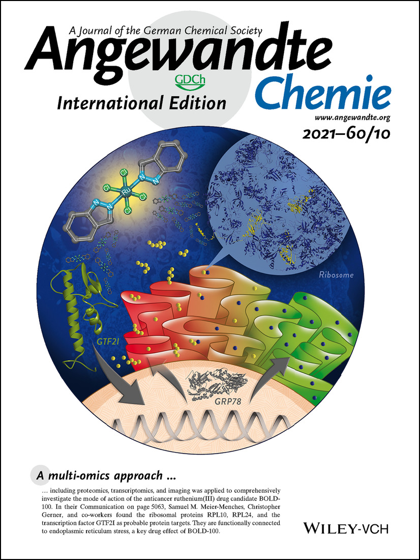 Inside Cover: Interaction with Ribosomal Proteins Accompanies Stress Induction of the Anticancer Metallodrug BOLD-100/KP1339 in the Endoplasmic Reticulum (Angew. Chem. Int. Ed. 10/2021) Volume 60 Issue 10, 2021
