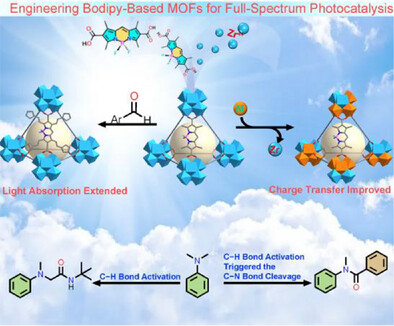 Engineering Bodipy-Based Metal–Organic Frameworks for Efficient Full-Spectrum Photocatalysis in Amide Synthesis