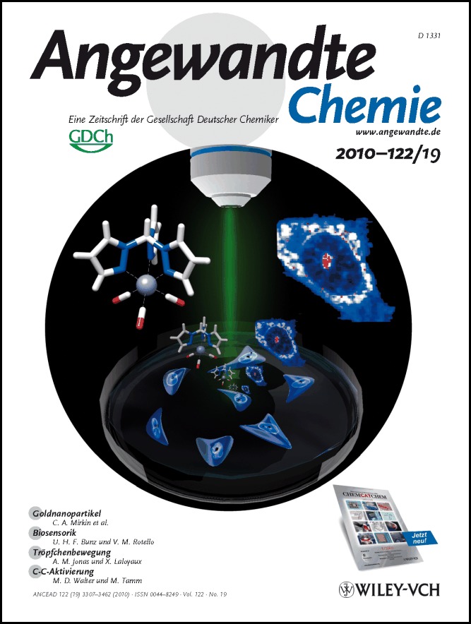 Titelbild: Markierungsfreie Visualisierung von löslichen Metallcarbonylkomplexen in lebenden Zellen mithilfe von Raman-Mikrospektroskopie (Angew. Chem. 19/2010)