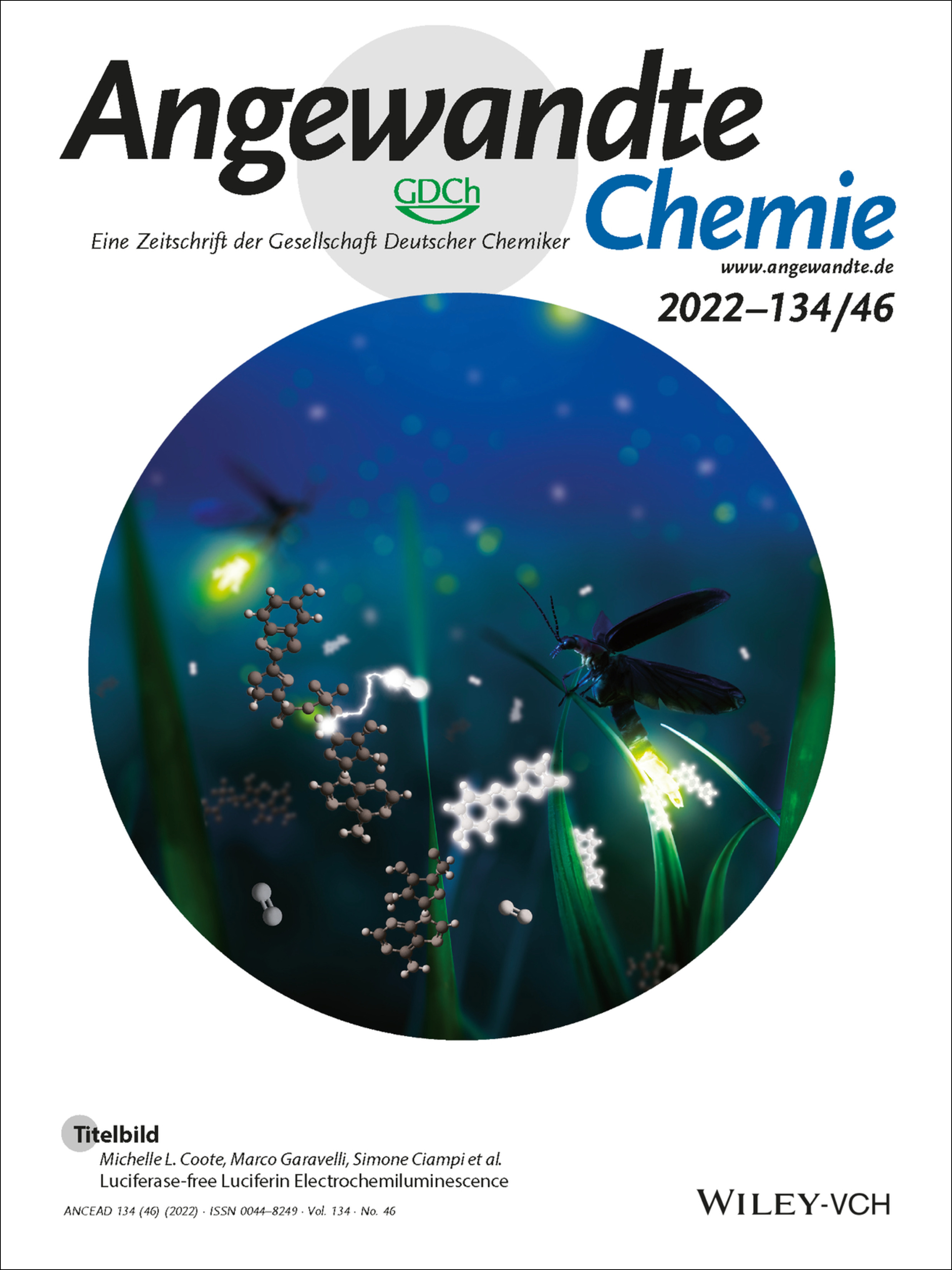Titelbild: Luciferase-free Luciferin Electrochemiluminescence (Angew. Chem. 46/2022) Volume 134 Issue 46, 2022