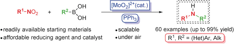 Reductive Molybdenum-Catalyzed Direct Amination of Boronic Acids with Nitro Compounds