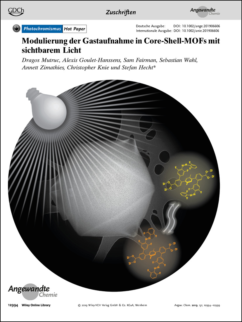 Frontispiz: Modulierung der Gastaufnahme in Core-Shell-MOFs mit sichtbarem Licht Volume 131 Issue 37, 2019