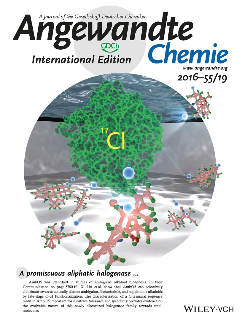 Back Cover: Discovery of a Promiscuous Non-Heme Iron Halogenase in Ambiguine Alkaloid Biogenesis: Implication for an Evolvable Enzyme Family for Late-Stage Halogenation of Aliphatic Carbons in Small Molecules (Angew. Chem. Int. Ed. 19/2016) Volume 55 Issue 19, 2016