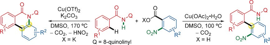 Copper-Mediated Decarboxylative Coupling of Benzamides with ortho-Nitrobenzoic Acids by Directed C−H Cleavage
