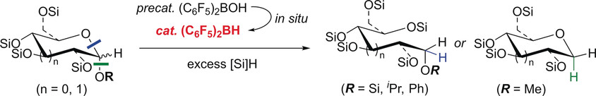 Selective C−O Bond Cleavage of Sugars with Hydrosilanes Catalyzed by Piers’ Borane Generated In Situ