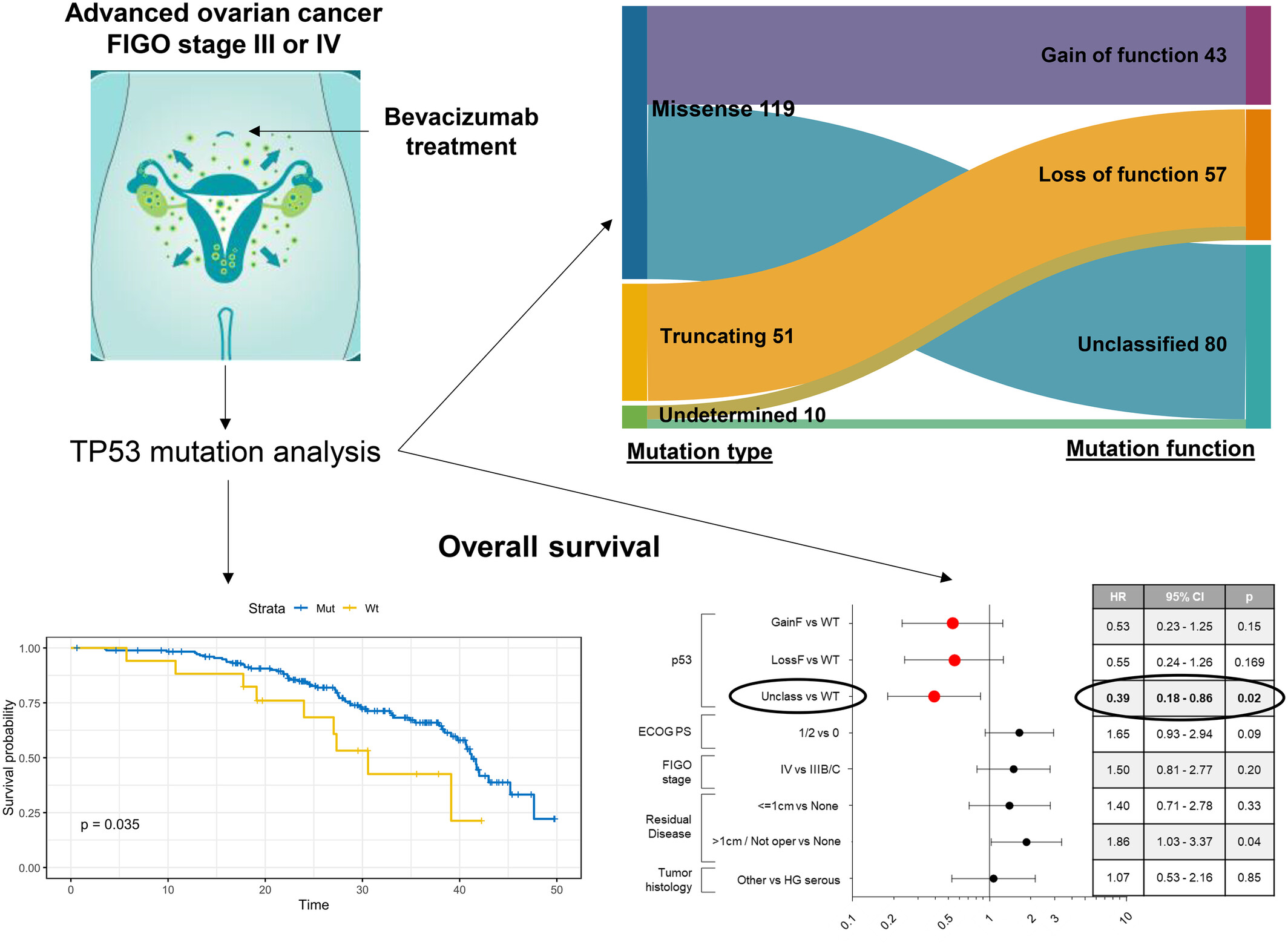 TP53 mutations and survival in ovarian carcinoma patients receiving first-line chemotherapy plus bevacizumab: Results of the MITO16A/MaNGO OV-2 study