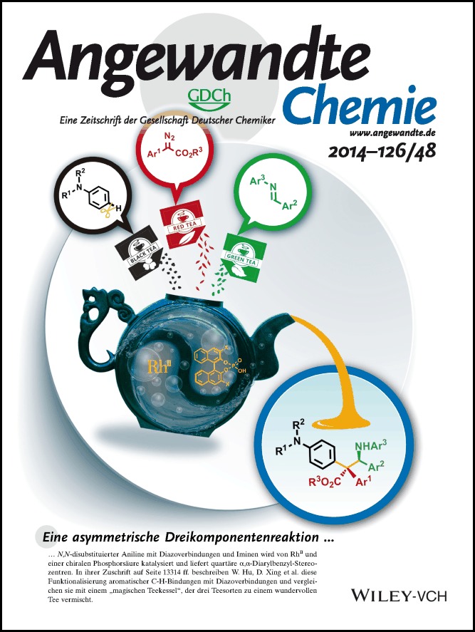 Innentitelbild: Catalytic Asymmetric Functionalization of Aromatic C<span class='icomoon'></span>H Bonds by Electrophilic Trapping of Metal-Carbene-Induced Zwitterionic Intermediates (Angew. Chem. 48/2014)
