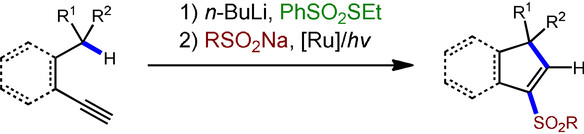 Photocatalytic Sulfonylcarbocyclization of Alkynes Using SEt as a Traceless Directing Group: Access to Cyclopentenes and Indenes