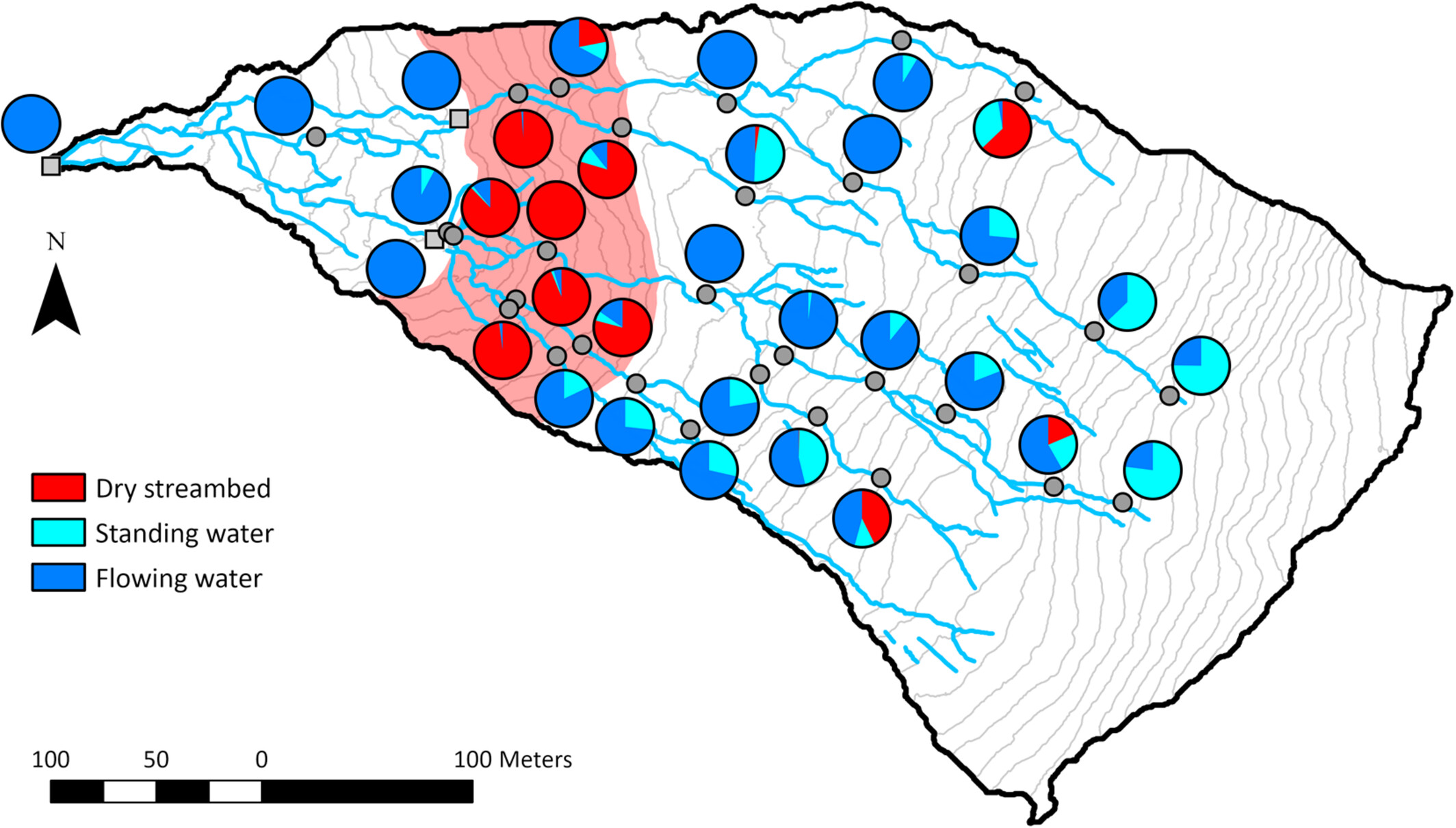 Spatial and Temporal Variation in the Three Main Hydrological States of Temporary Streams in a Swiss Pre-Alpine Catchment