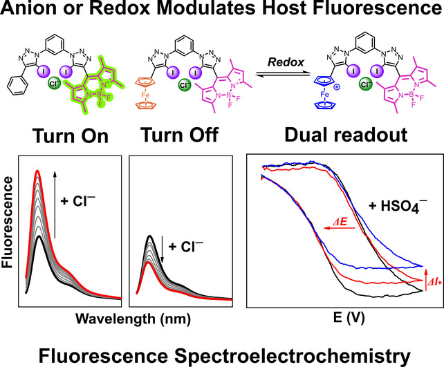 Anion Sensing through Redox-Modulated Fluorescent Halogen Bonding and Hydrogen Bonding Hosts**