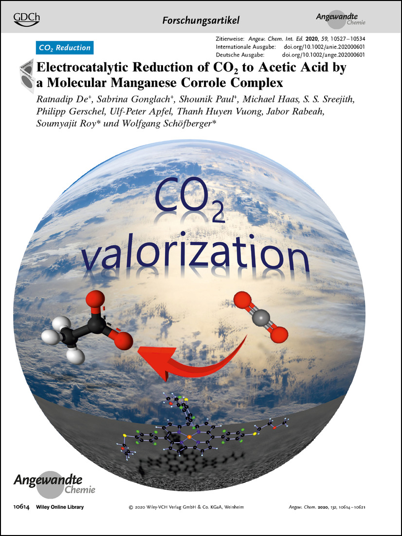 Frontispiz: Electrocatalytic Reduction of CO2 to Acetic Acid by a Molecular Manganese Corrole Complex Volume 132 Issue 26, 2020