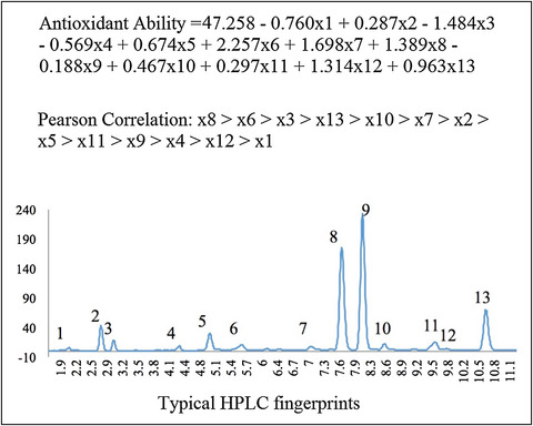 The contribution ratio of various characteristic tea compounds in antioxidant capacity by DPPH assay