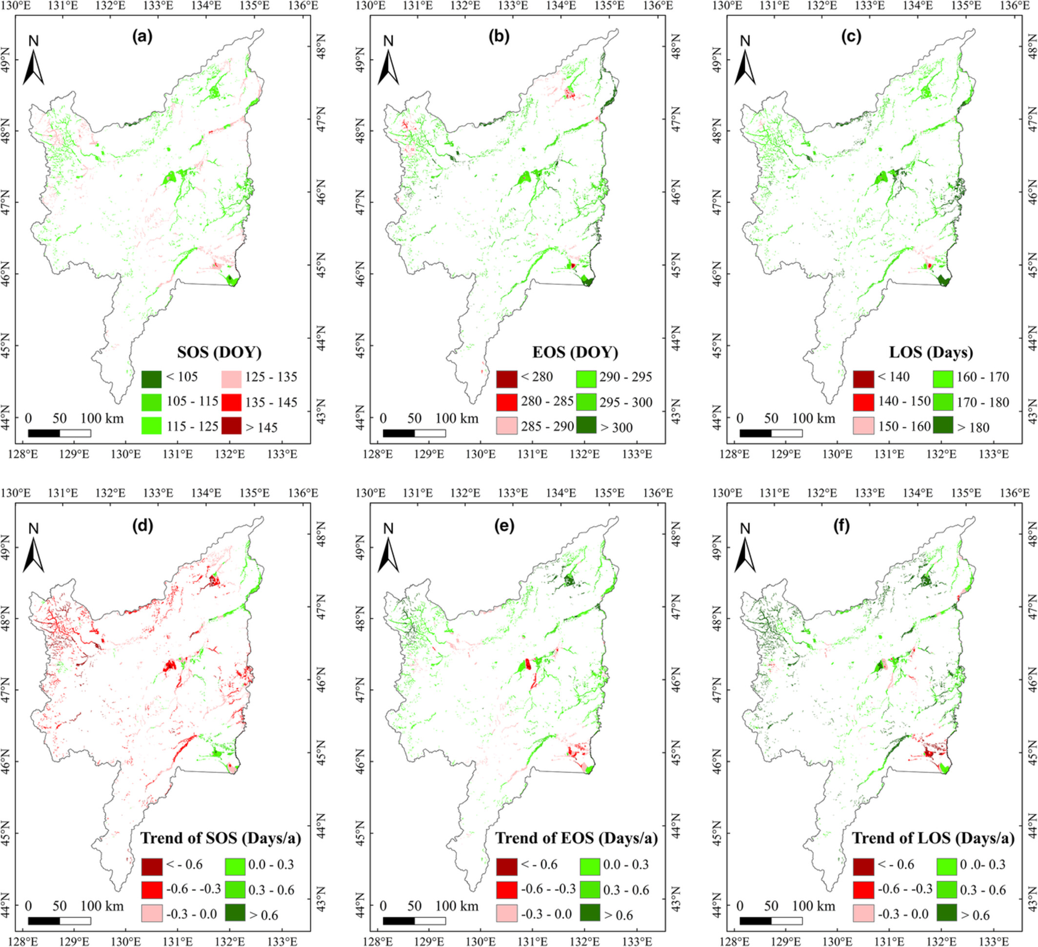 Spatiotemporal variation in vegetation phenology and its response to climate change in marshes of Sanjiang Plain, China