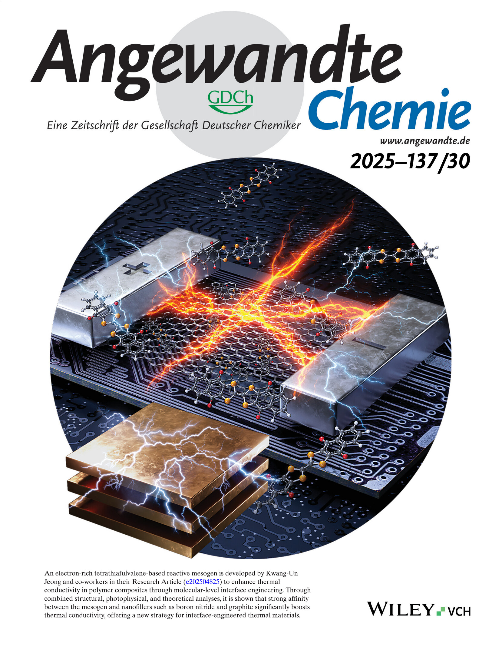 Outside Back Cover: Molecular-Level Interface Engineering and Additive-Induced Crystallinity Tuning for High-Performance Thermally Conductive Polymer Composites (Angew. Chem. 30/2025) Volume 137 Issue 30, 2025