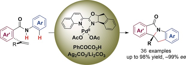 Enantioselective Palladium(II)-Catalyzed Intramolecular Aminoarylation of Alkenes by Dual N−H and Aryl C−H Bond Cleavage