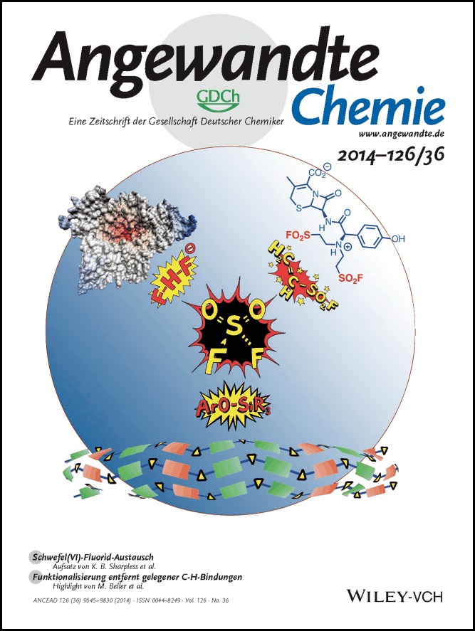 Titelbild: Schwefel(VI)-fluorid-Austausch (SuFEx): Eine weitere gute Anwendung für die Click-Chemie (Angew. Chem. 36/2014)