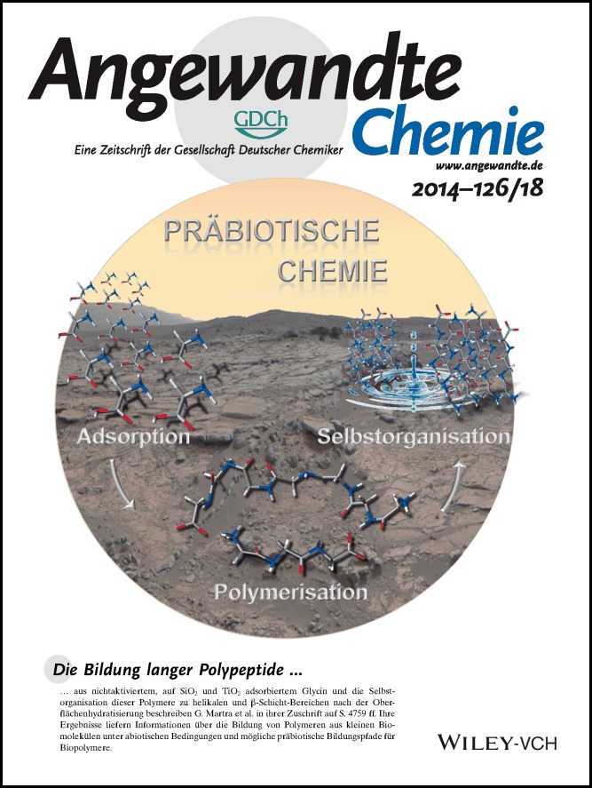 Innentitelbild: The Formation and Self-Assembly of Long Prebiotic Oligomers Produced by the Condensation of Unactivated Amino Acids on Oxide Surfaces (Angew. Chem. 18/2014)