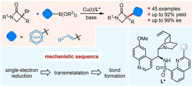 Synthesis of α-Quaternary β-Lactams via Copper-Catalyzed Enantioconvergent Radical C(sp3)−C(sp2) Cross-Coupling with Organoboronate Esters